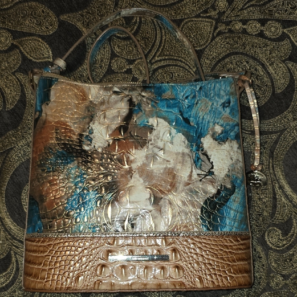 Brahmin Blue and Brown Tote with Luxurious Textured Design